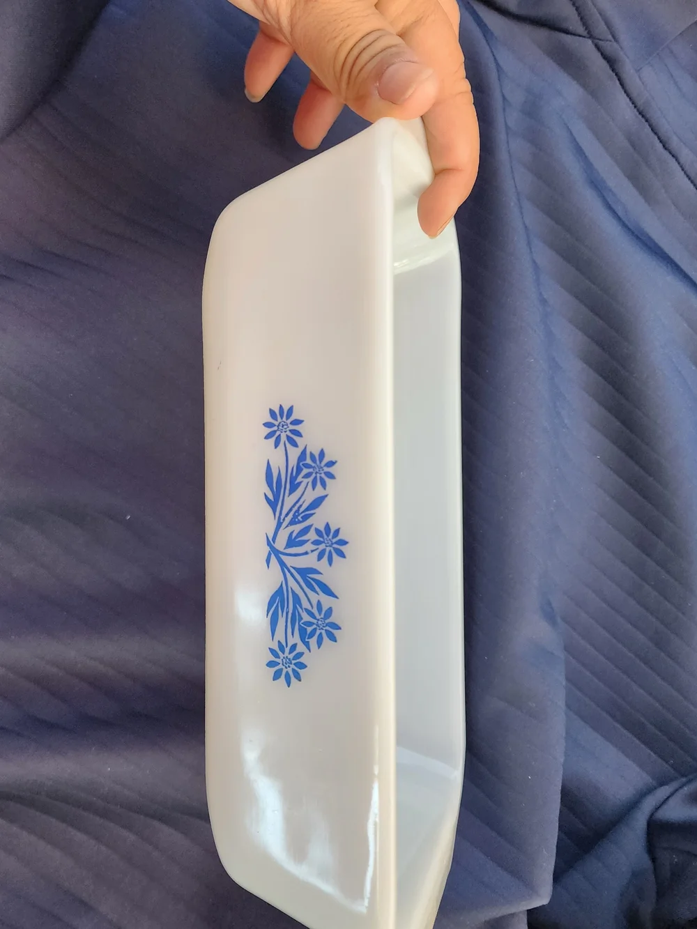 Fireking White Ceramic Storage Dish with Blue Floral Pattern - Anchor Hocking